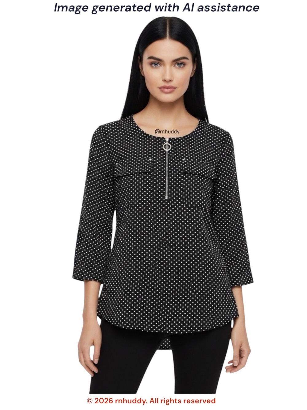 NWT Cathy Daniels S black white 3/4 sleeve blouse